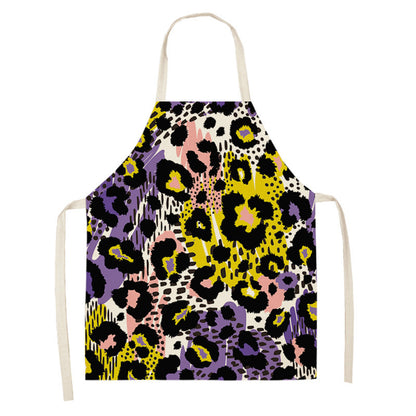 Leopard Print Digital Printing Sleeveless Apron Kitchen Daily Antifouling Parent-child Linen Sleeveless Coverall