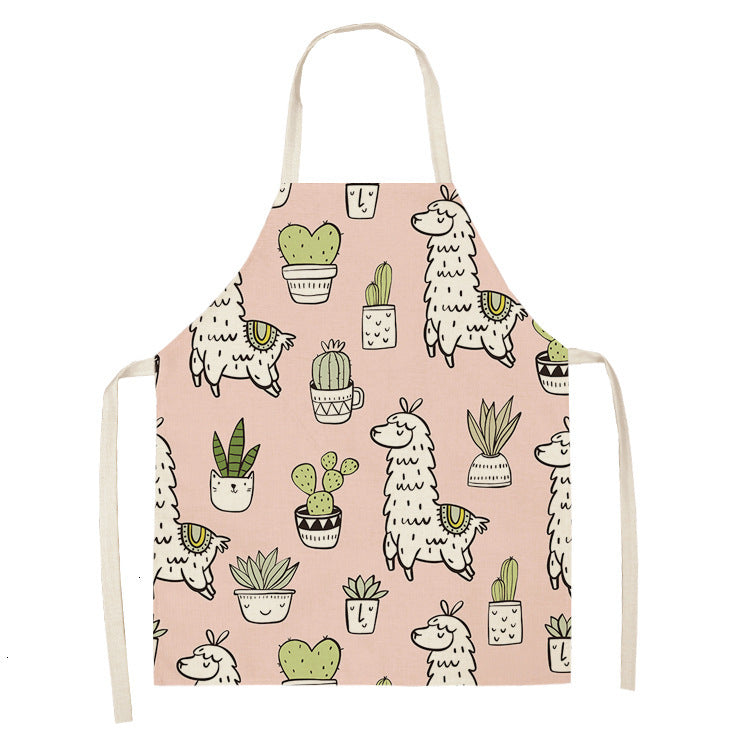 Alpaca Cartoon Cotton Linen Apron Sleeveless Antifouling Kitchen Home Cooking Waist Hanging Neck Kids' Bib